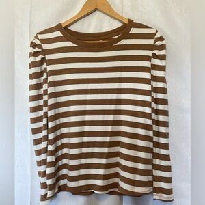 Maurices Size Medium Sparkly Striped Ribbed Long Sleeve Shirt Brown And White